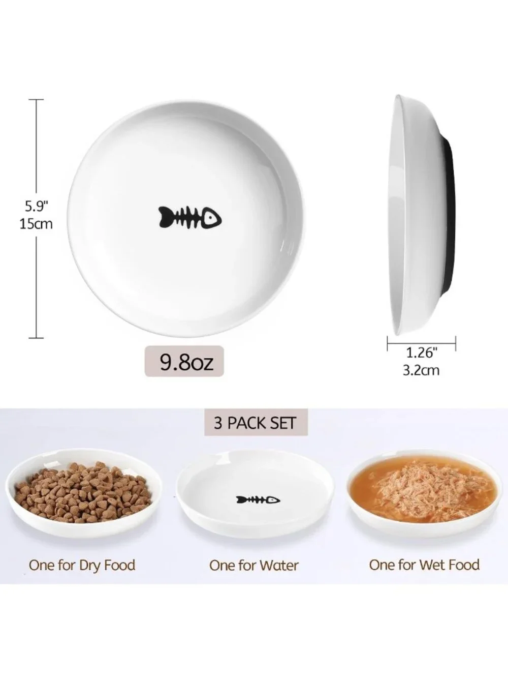 No Spill Cat Bowls Set - Anti-Whisker Fatigue Ceramic Dishes for Indoor Cats, 3